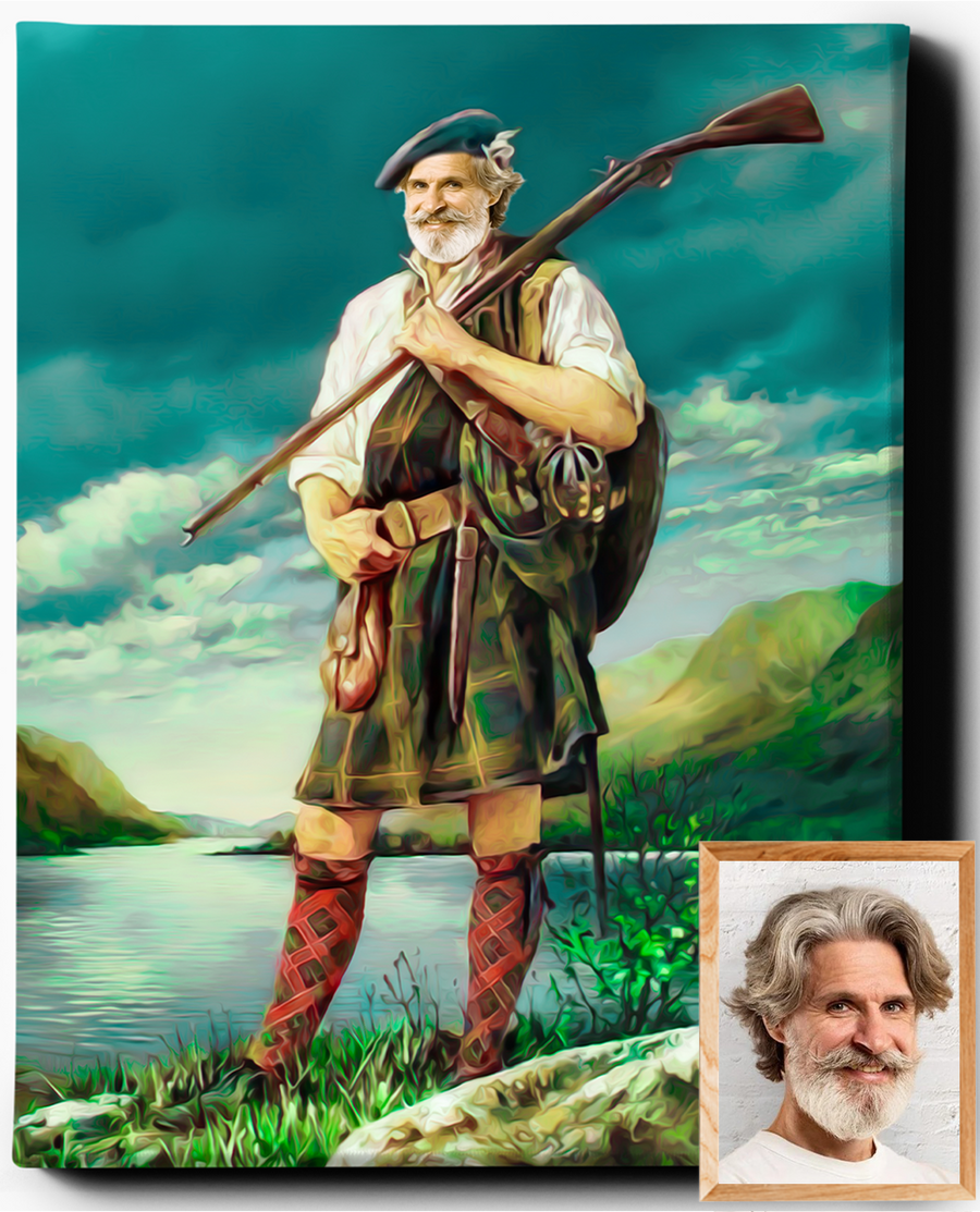 Custom Scottish Royal Portraits | The Highlander | Custom Gift For Him - Regal Pawtraits