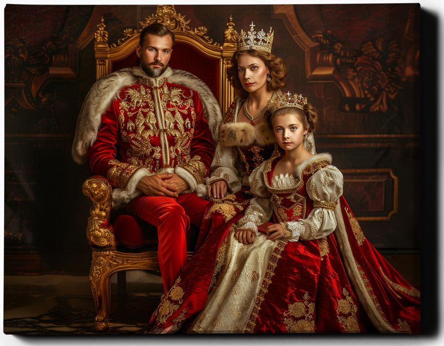 The Crimson Monarchs: Guardians of the Throne | Custom Family Portraits | Regal Pawtraits