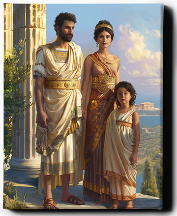 The Mythic Trio: A Royal Family of Greece | Custom Family Portraits | Custom Royal Portraits