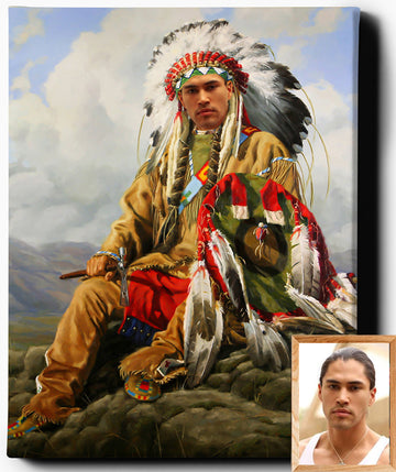 Native American Chief II | Custom Royal Portrait | Custom Gift For Him - Regal Pawtraits