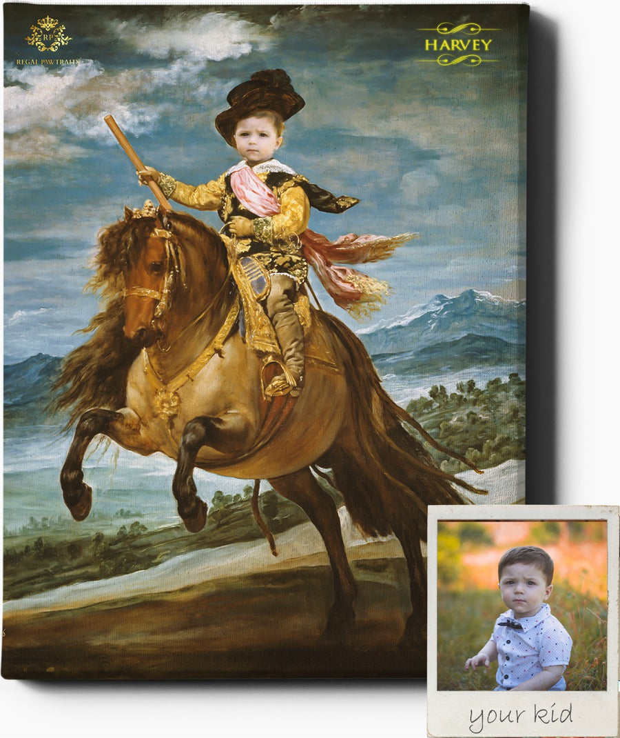 LITTLE HORSEMAN | CUSTOM KID RENAISSANCE PORTRAIT | CUSTOM GIFT FOR HIM - Regal Pawtraits