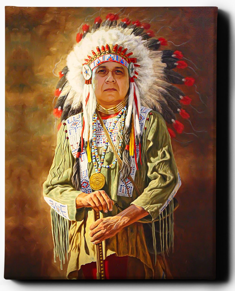 Native American Chief | Custom Royal Portrait | Custom Gift For Him - Regal Pawtraits